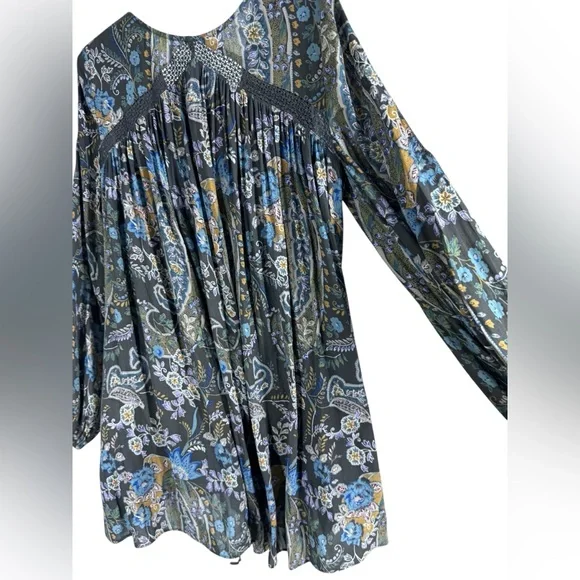 Free People Rain or Shine Bohemian Tunic Mini Dress Paisley Print Size Small - Picture 5 of 10